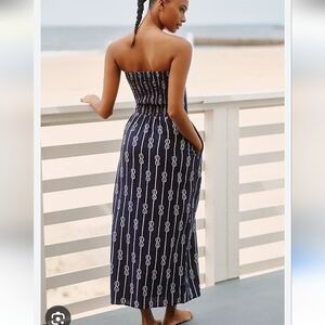 Celandine Elegant Navy Strapless Dress With Nautical Print. Size XL